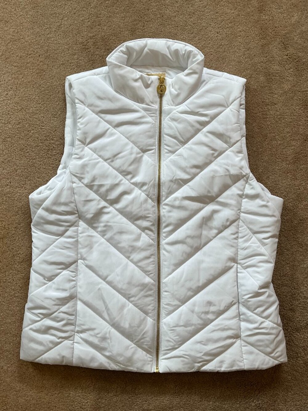 Michael Kors Women's Bright White Puffer Vest Full Zip Collar w/Pockets Large